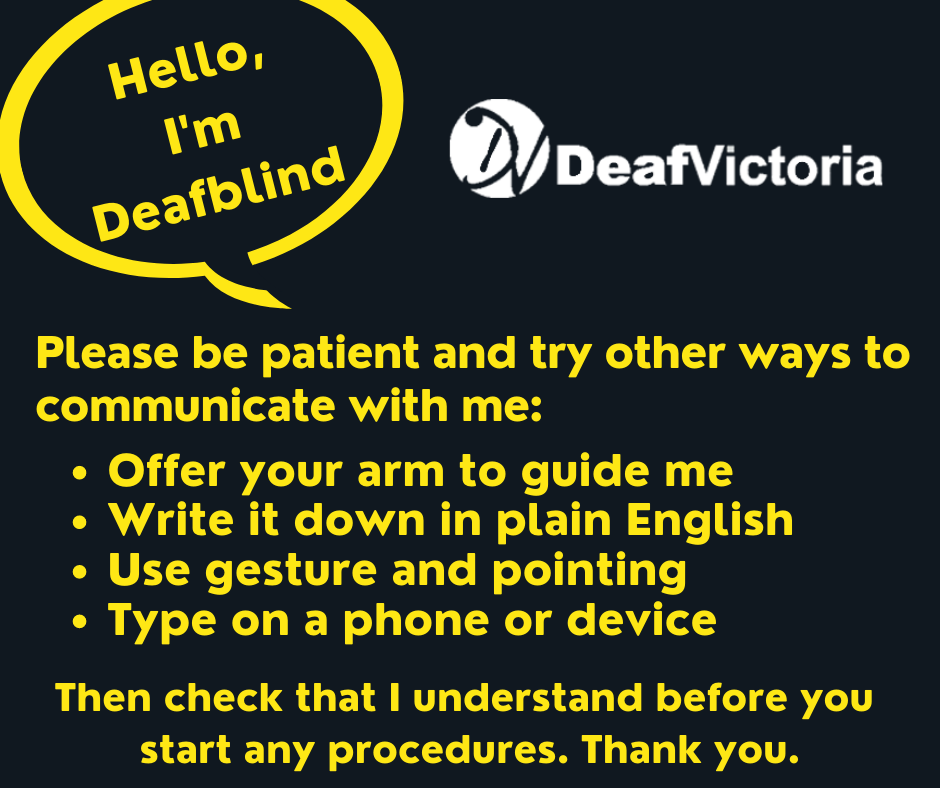 Deaf Victoria - Mask Graphic for Deafblind - Yellow #12card